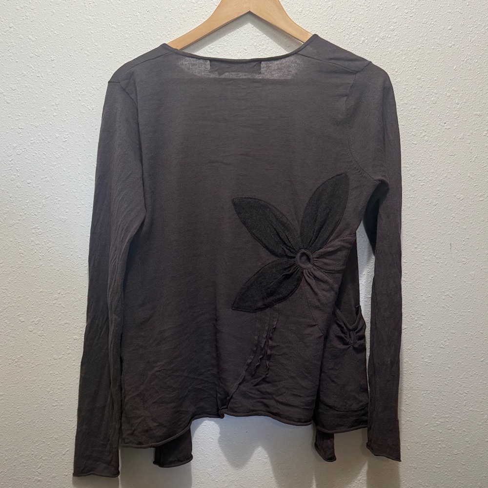 Sparrow Brown Cardigan with Flower Accents, Size M - Picture 4 of 4